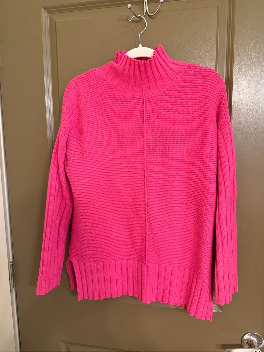 crown & ivy Bright Pink Ribbed Mock Neck Sweater
